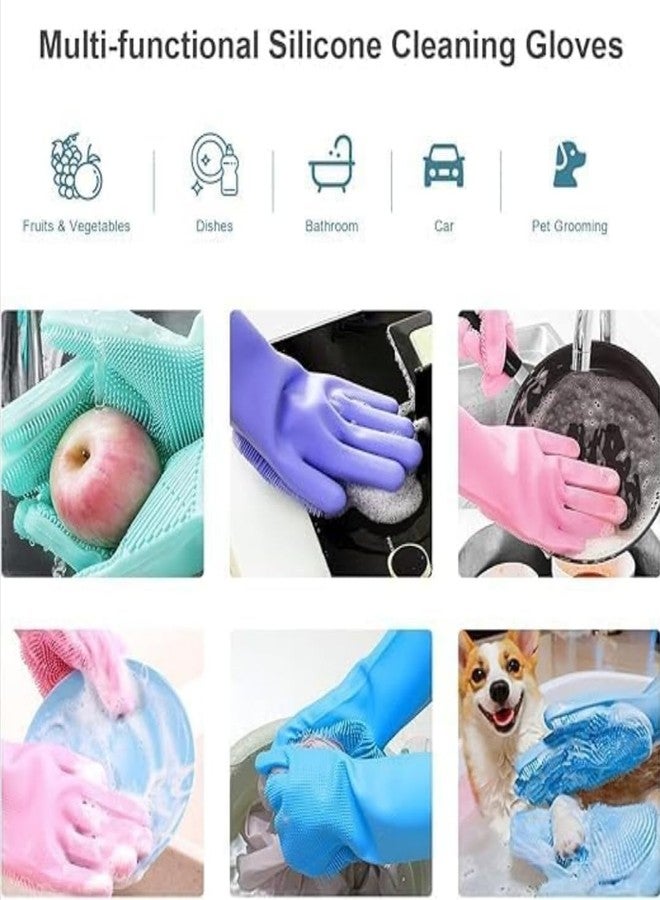 D- Search Magic Silicone Dish Washing Gloves, Silicon Cleaning Gloves, Silicon Hand Gloves for Kitchen Dishwashing and Pet Grooming, Great for Washing Dish, Car, Bathroom (Multicolour, 1 Pair) - Image 3